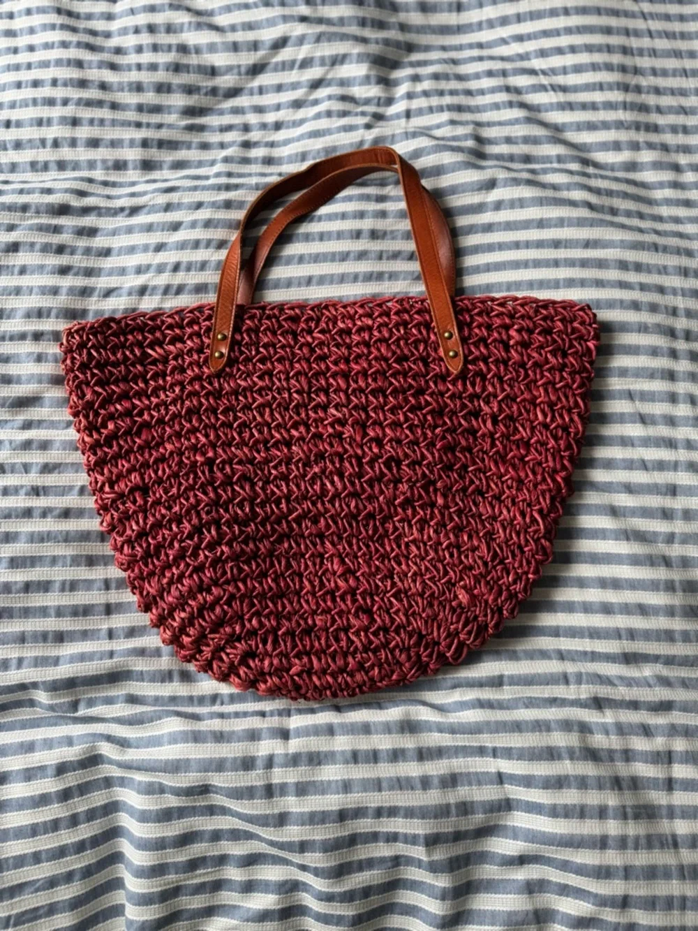 J. Jill Berry Red Woven  Tote with Brown Handles